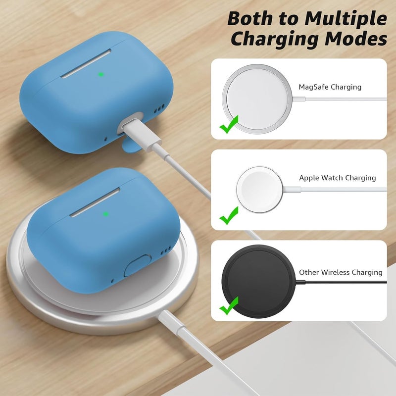 Tandoler Compatible with Airpods Pro 2 Case, Soft Silicone Skin Cover Protective Cases with Cleaner kit and Lanyard Compatible for AirPod Pro 2nd Generation, Front LED Visible - Sky Blue - Image 4